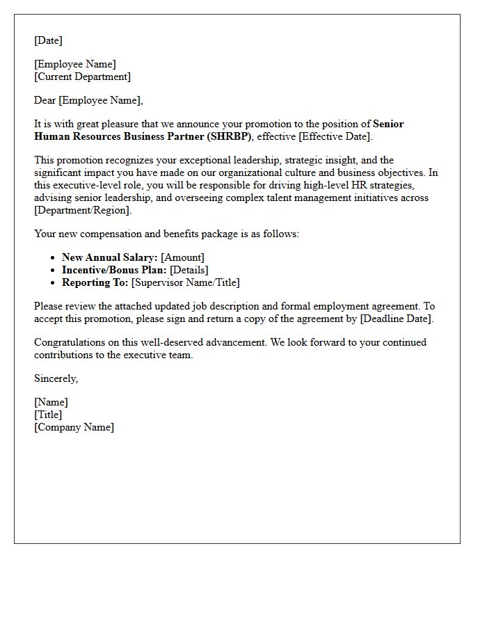 Senior Human Resources Business Partner Executive Promotion Letter