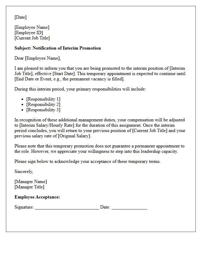 Interim Management Temporary Promotion Letter