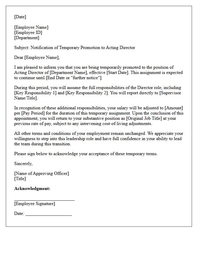 Acting Director Temporary Promotion Letter