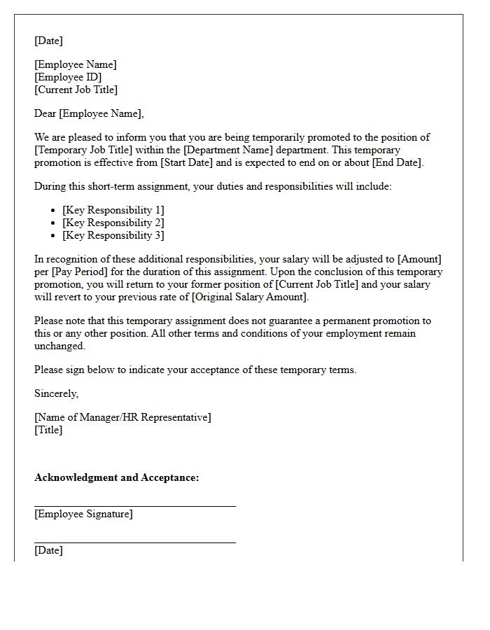 Short-Term Assignment Temporary Promotion Letter