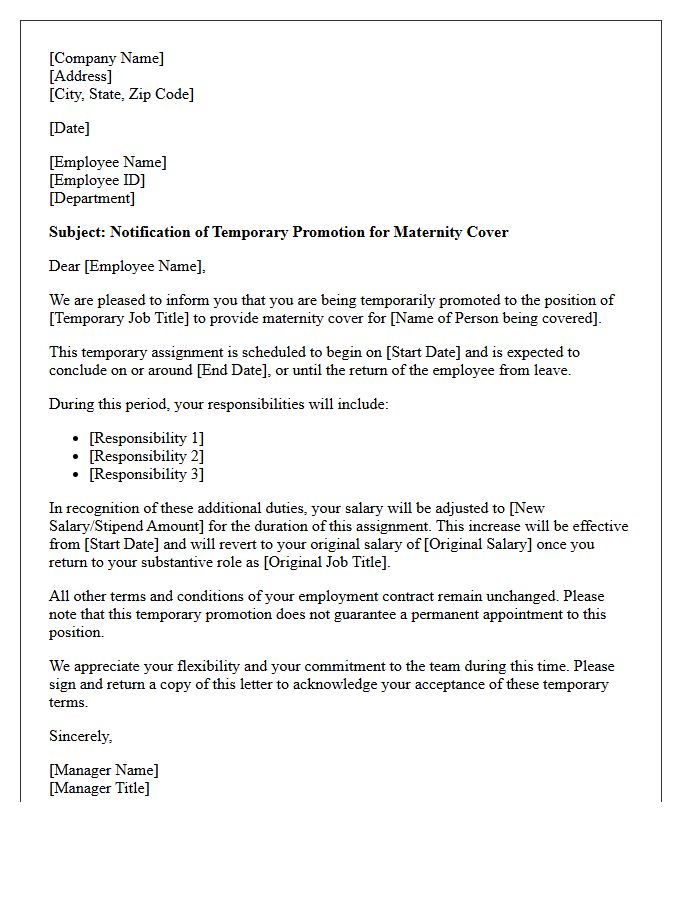 Temporary Promotion Letter for Maternity Cover