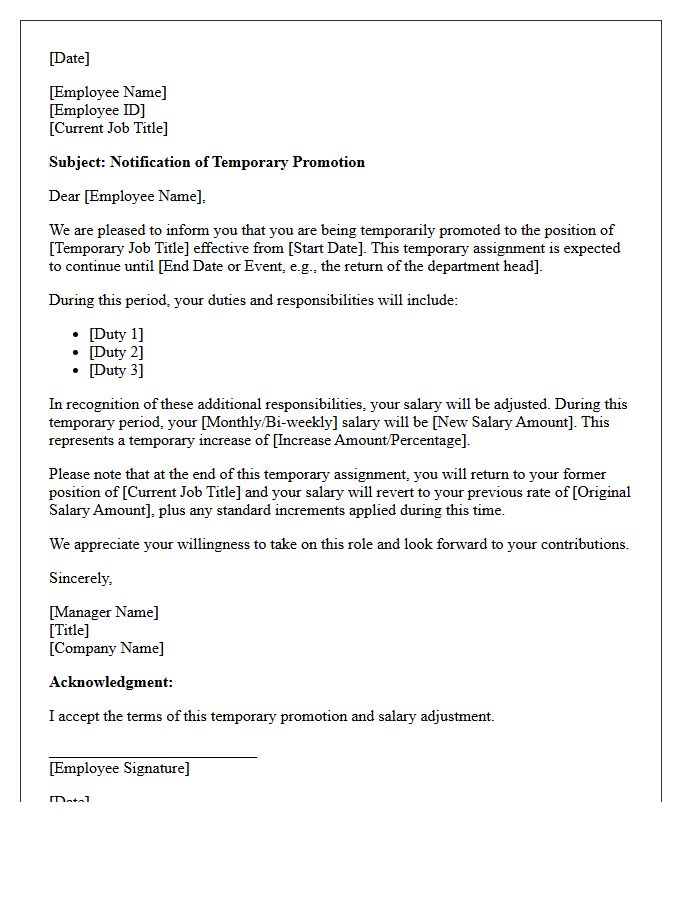 Temporary Promotion Letter with Salary Adjustment