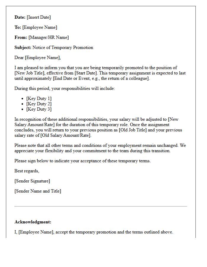 Notice of Temporary Promotion Letter