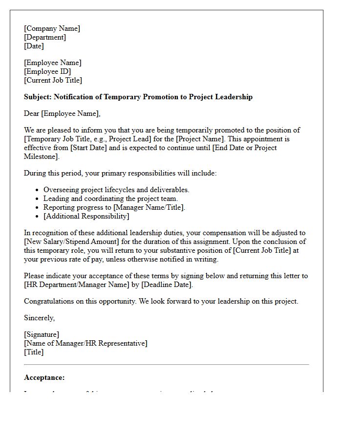 Project Leadership Temporary Promotion Letter