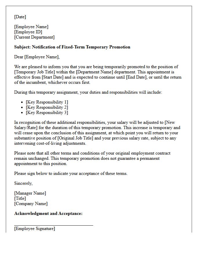 Fixed-Term Temporary Promotion Letter