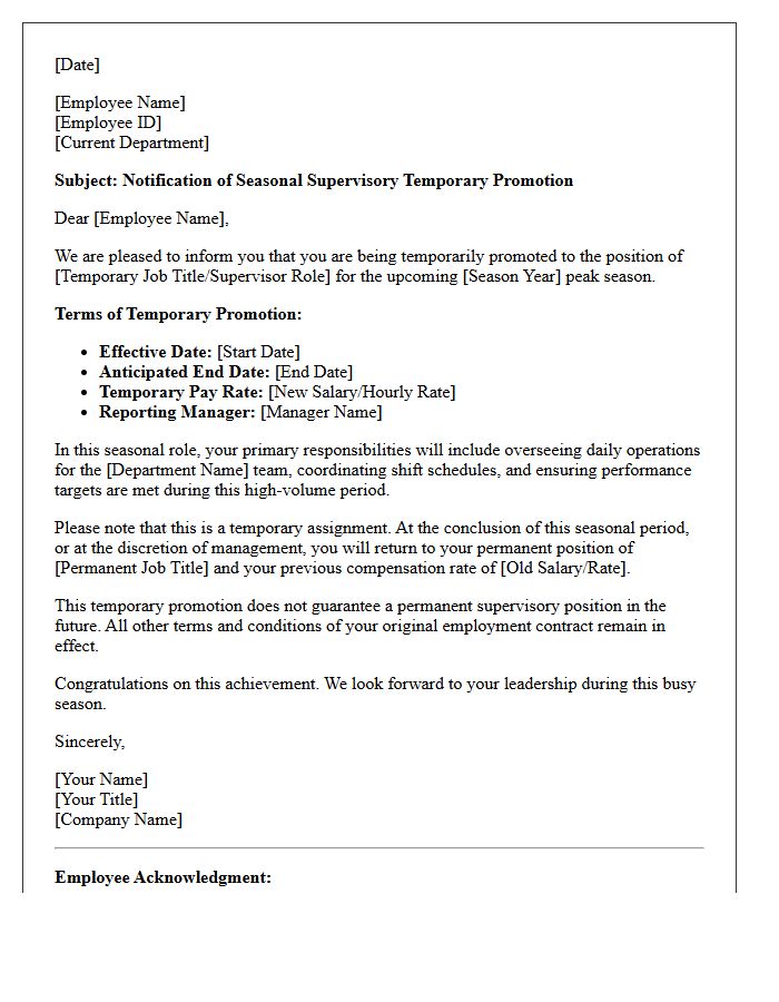 Seasonal Supervisory Temporary Promotion Letter