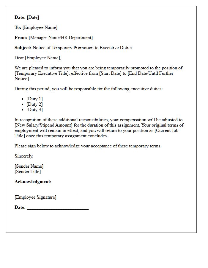 Executive Duties Temporary Promotion Letter