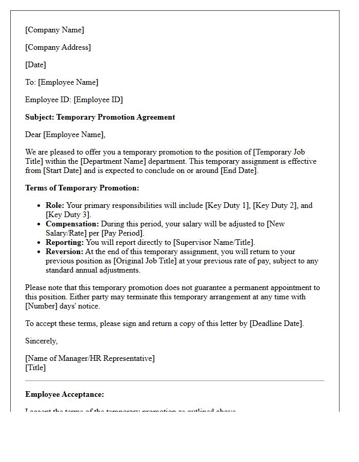 Temporary Promotion Agreement Letter