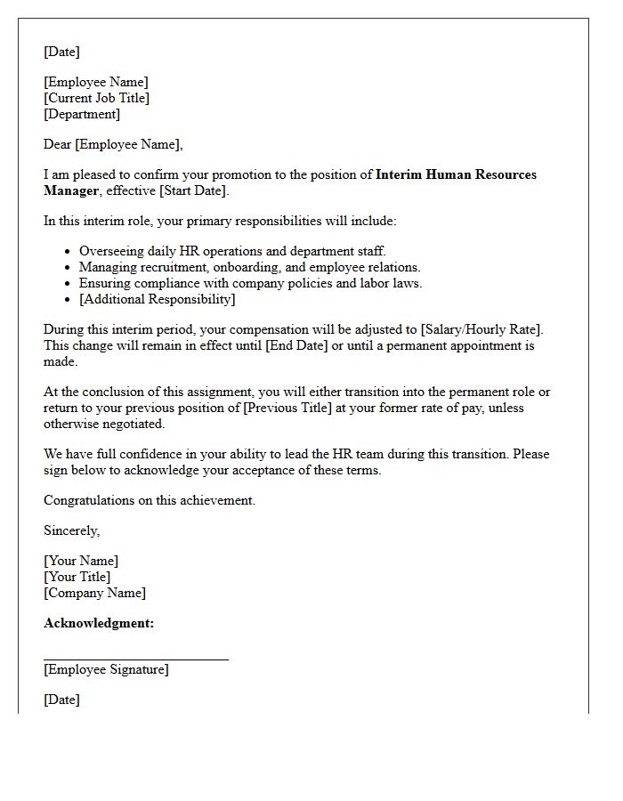 Interim Human Resources Manager Promotion Letter