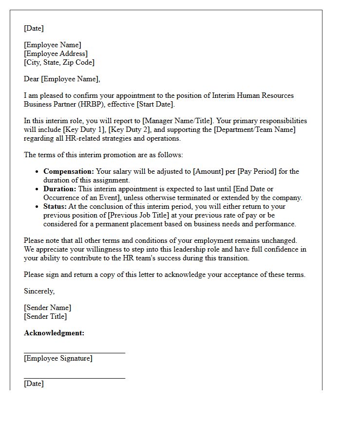 Interim Human Resources Business Partner Promotion Letter