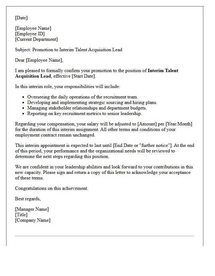 Interim Talent Acquisition Lead Promotion Letter