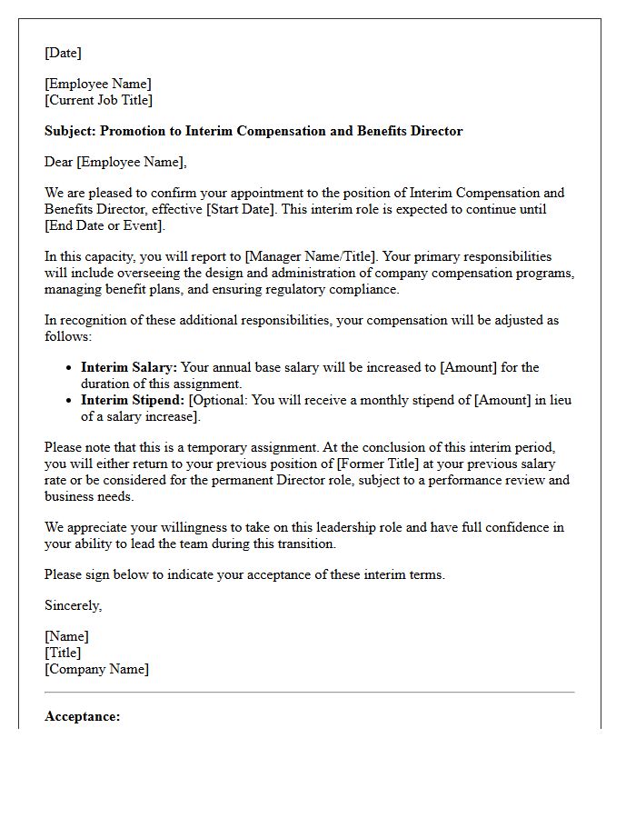 Interim Compensation and Benefits Director Promotion Letter