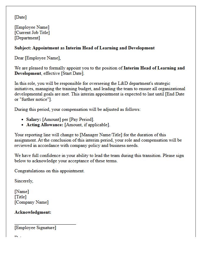 Interim Learning and Development Head Promotion Letter