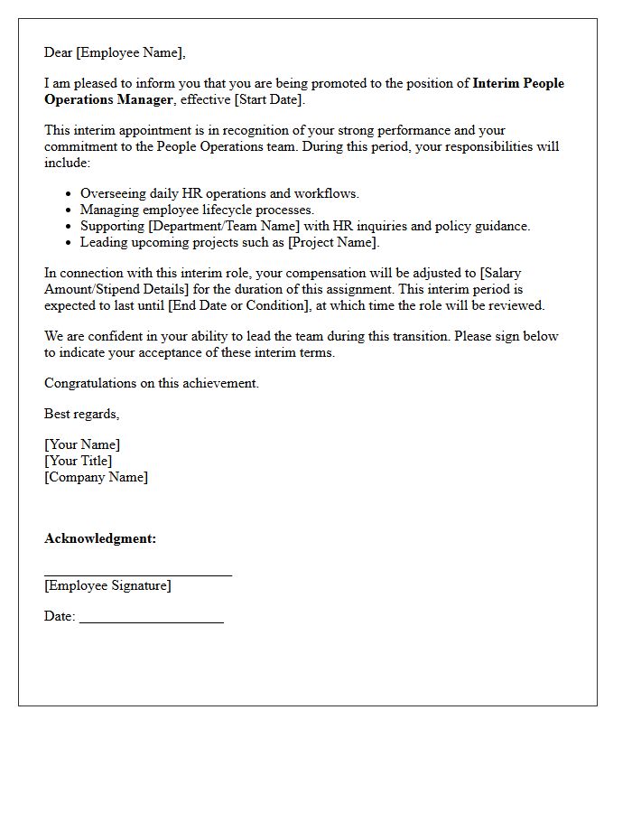 Interim People Operations Manager Promotion Letter