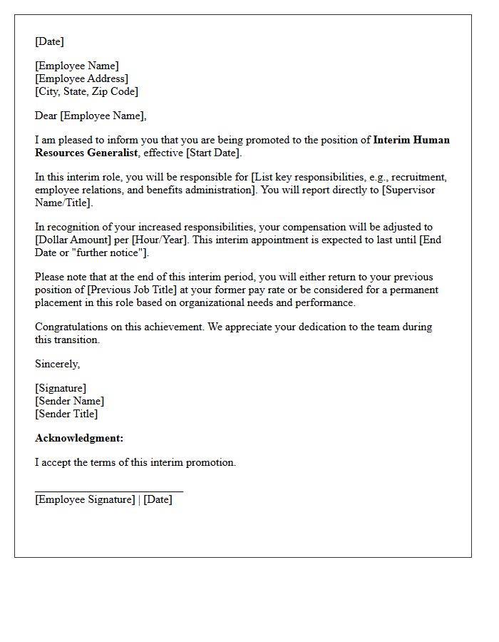 Interim Human Resources Generalist Promotion Letter