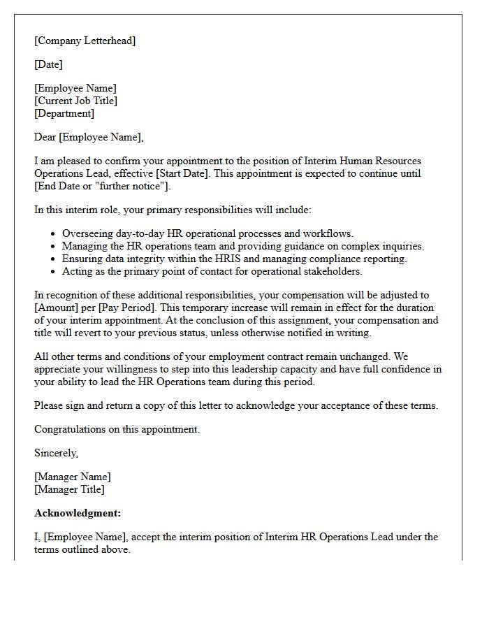 Interim Human Resources Operations Lead Promotion Letter