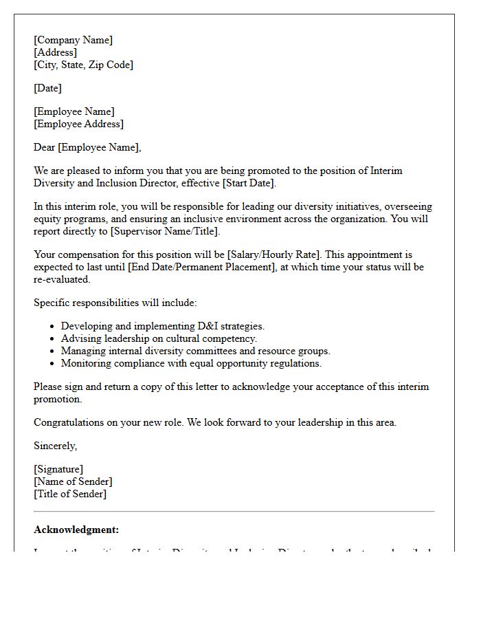 Interim Diversity and Inclusion Director Promotion Letter