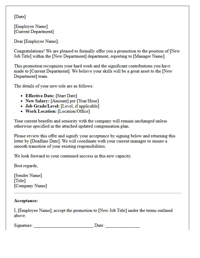 Cross-Departmental Promotion Offer Letter