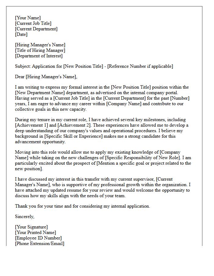 Internal Transfer and Advancement Letter