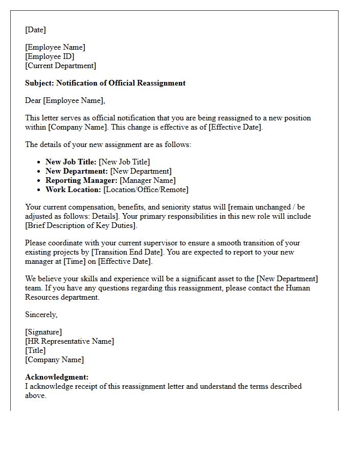 Human Resources Official Reassignment Letter