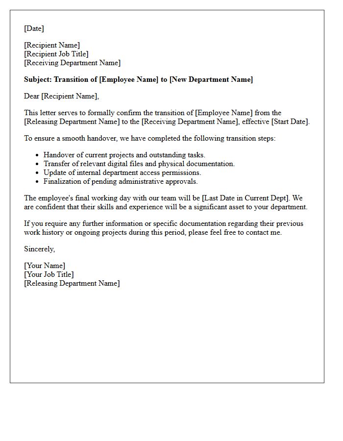 Releasing Department Transition Letter