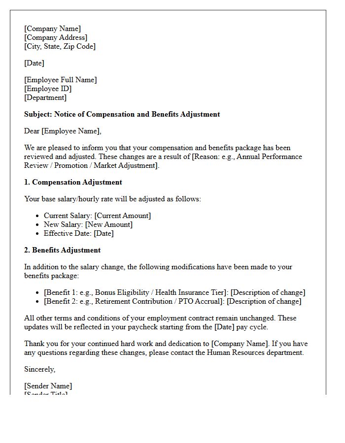 Compensation and Benefits Adjustment Letter