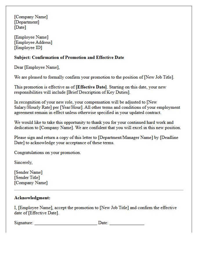 Promotion Effective Date Confirmation Letter