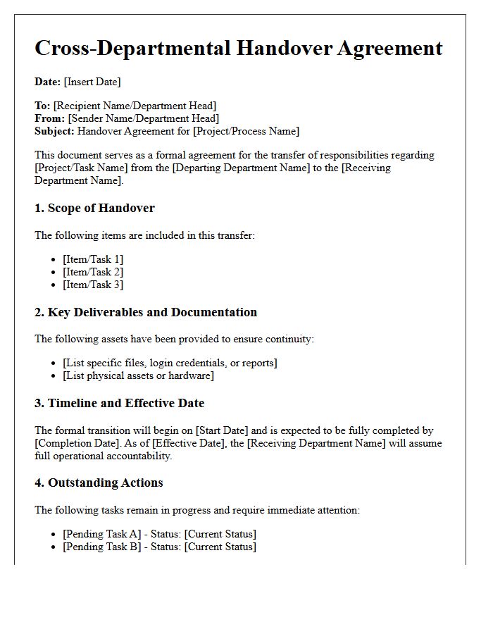 Cross-Departmental Handover Agreement Letter