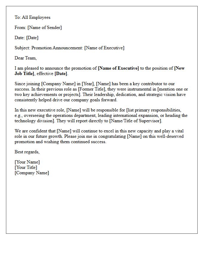 Executive Promotion Announcement Letter