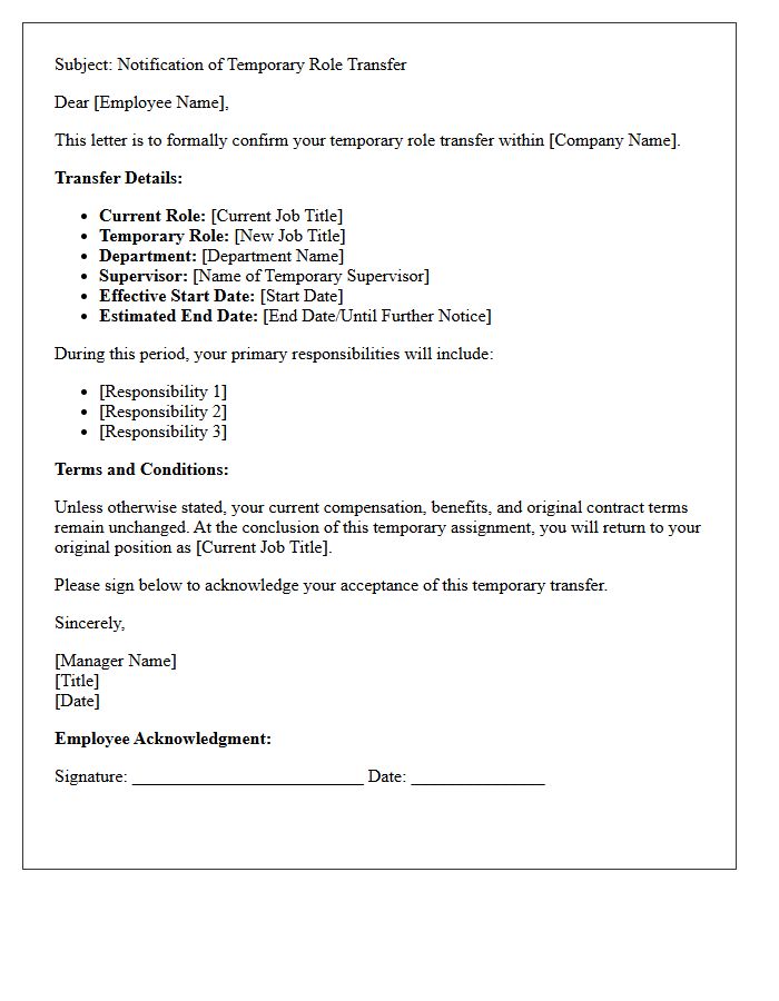 Temporary Role Transfer Letter