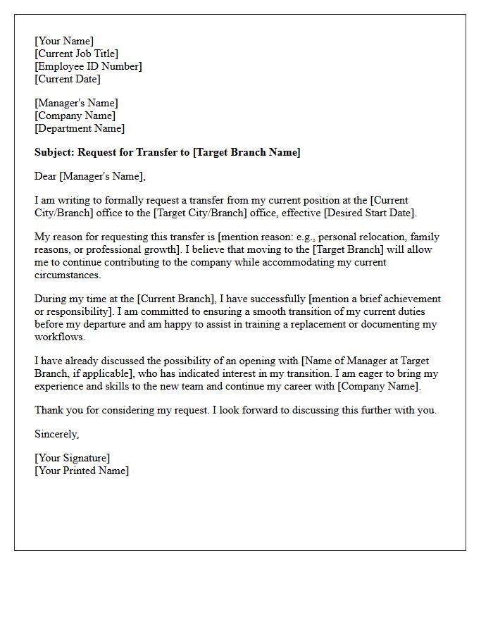 Branch Office Transfer Letter