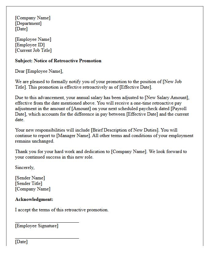 Standard Retroactive Promotion Letter