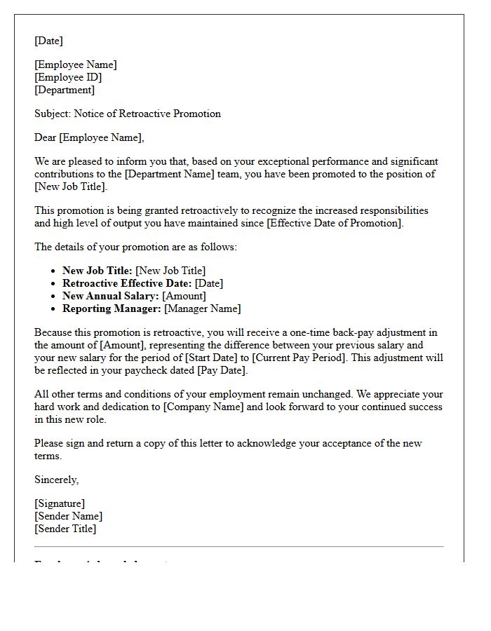 Performance Based Retroactive Promotion Letter