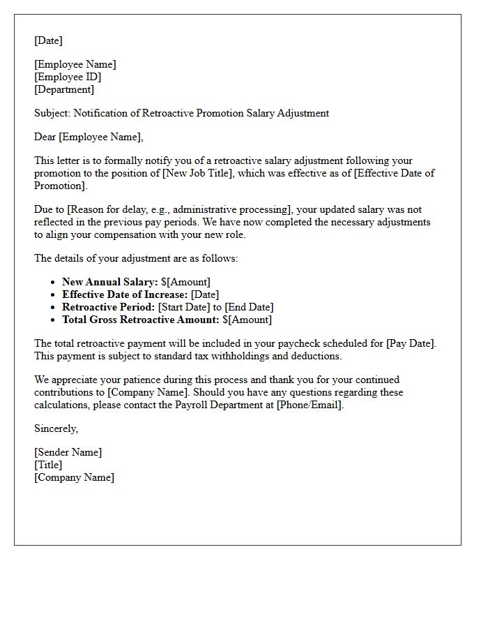 Retroactive Promotion Salary Adjustment Letter
