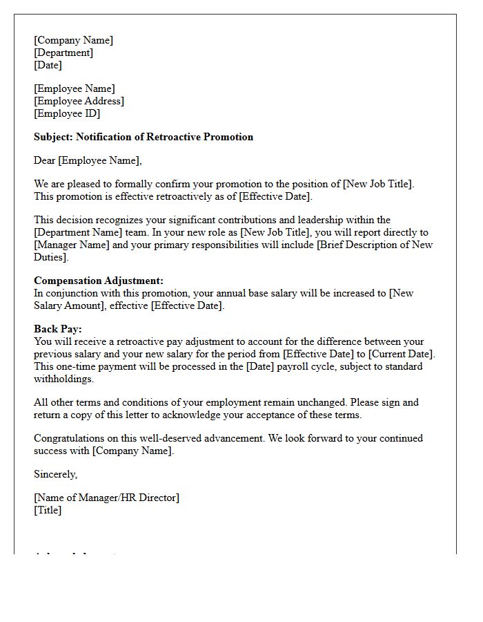 Managerial Retroactive Promotion Letter