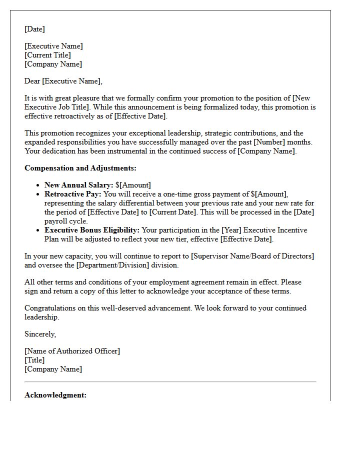 Executive Retroactive Promotion Letter