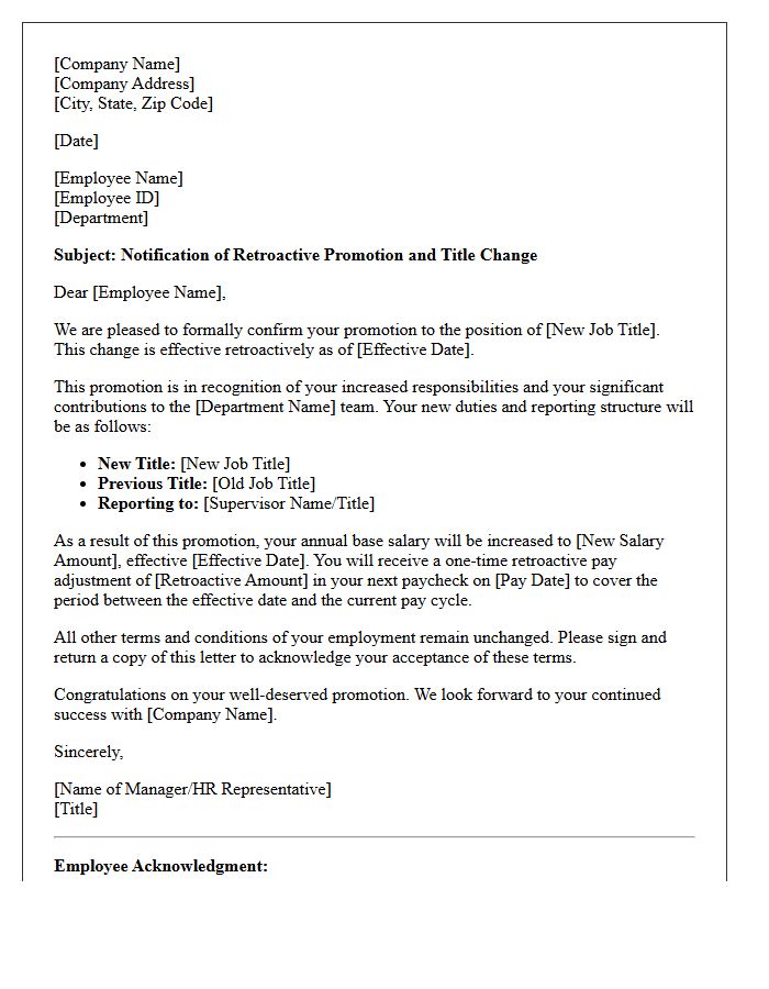 Retroactive Promotion and Title Change Letter