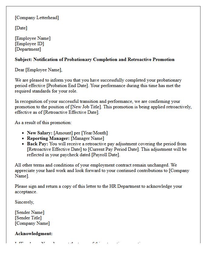 Probationary Completion Retroactive Promotion Letter