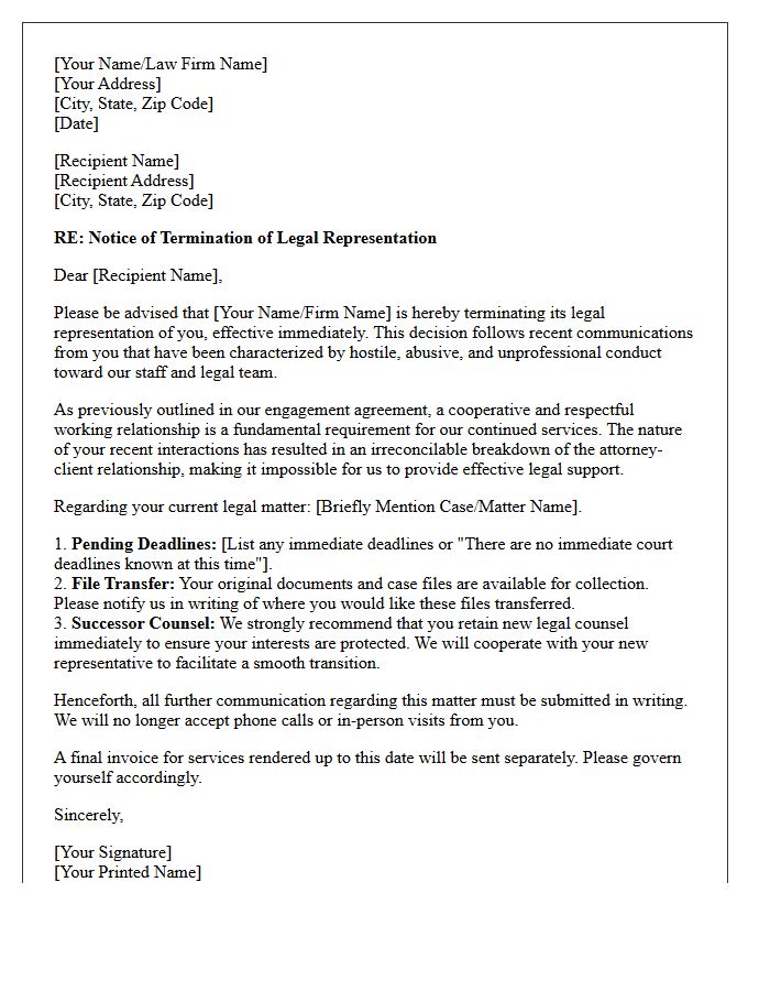 Formal Disengagement Letter Following Hostile Communications With Legal Support