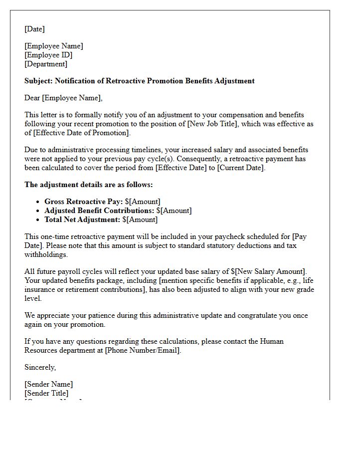Retroactive Promotion Benefits Adjustment Letter