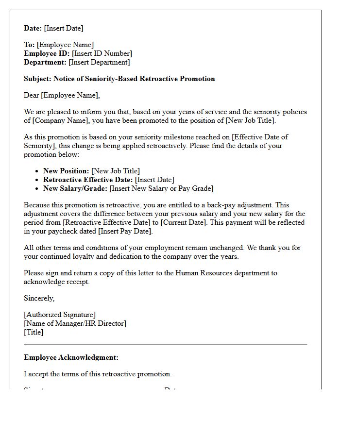 Seniority Based Retroactive Promotion Letter