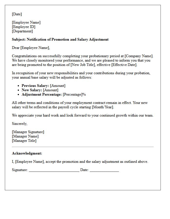 Salary Adjustment Post-Probation Promotion Letter