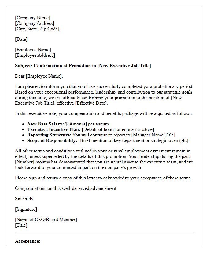Executive Level Post-Probation Promotion Letter