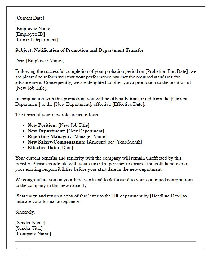 Department Transfer Post-Probation Promotion Letter