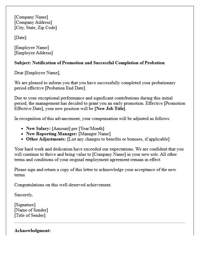 Early Achievement Post-Probation Promotion Letter