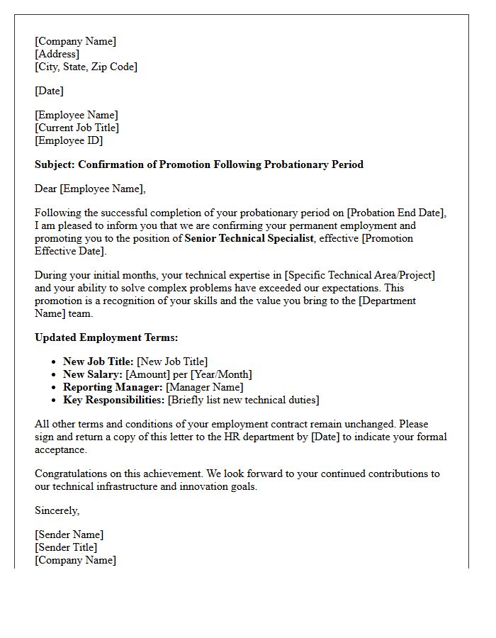 Technical Specialist Post-Probation Promotion Letter