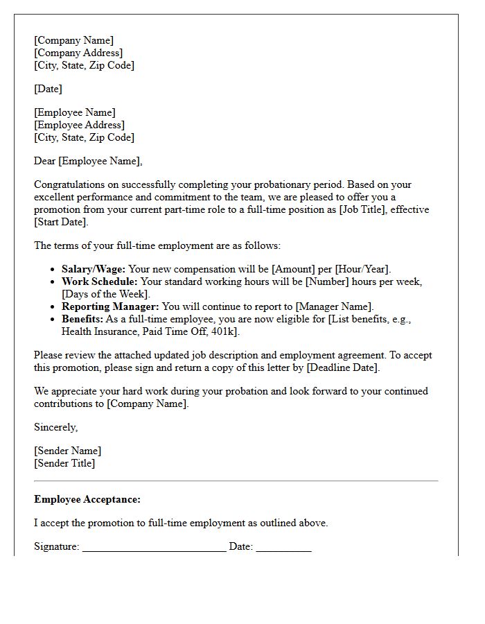 Part-Time To Full-Time Post-Probation Promotion Letter