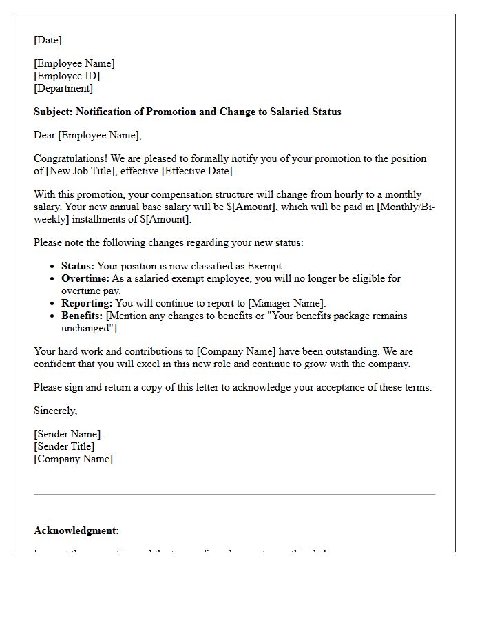 Hourly to Salary Promotion Notification