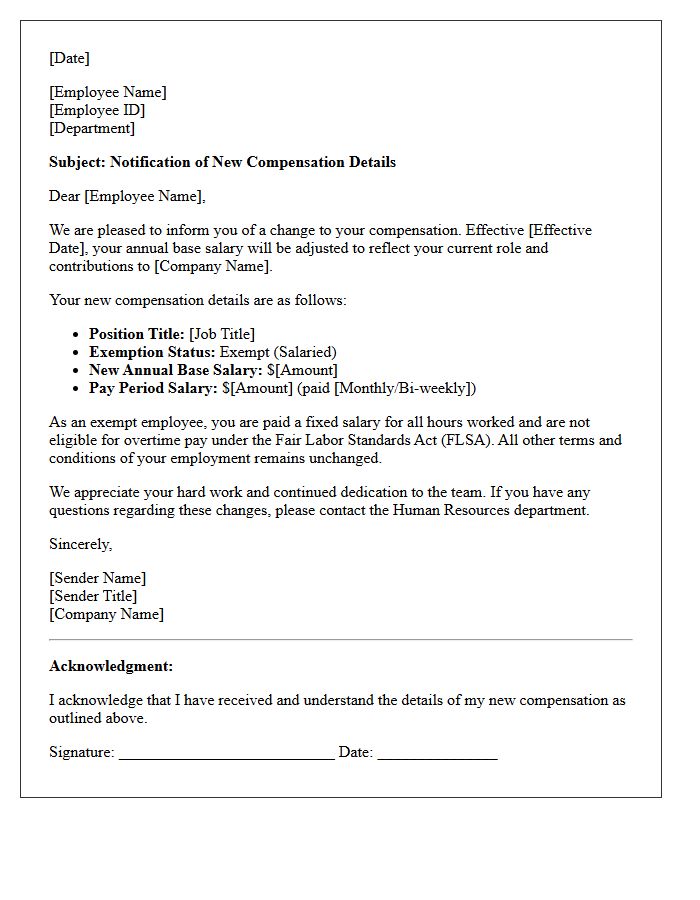 New Exempt Salary Compensation Details