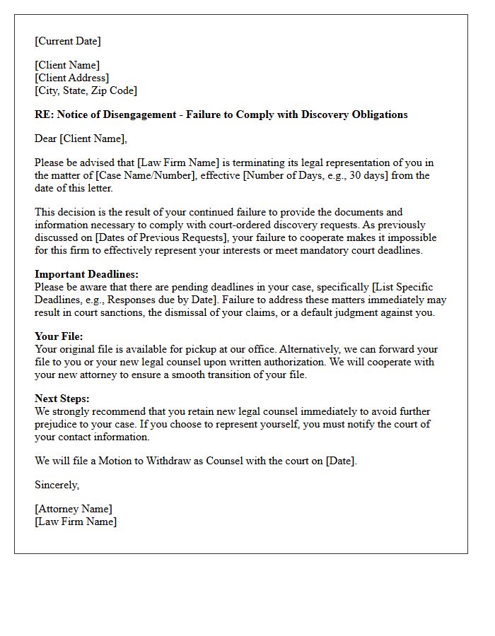Discovery Non-Compliance Disengagement Letter